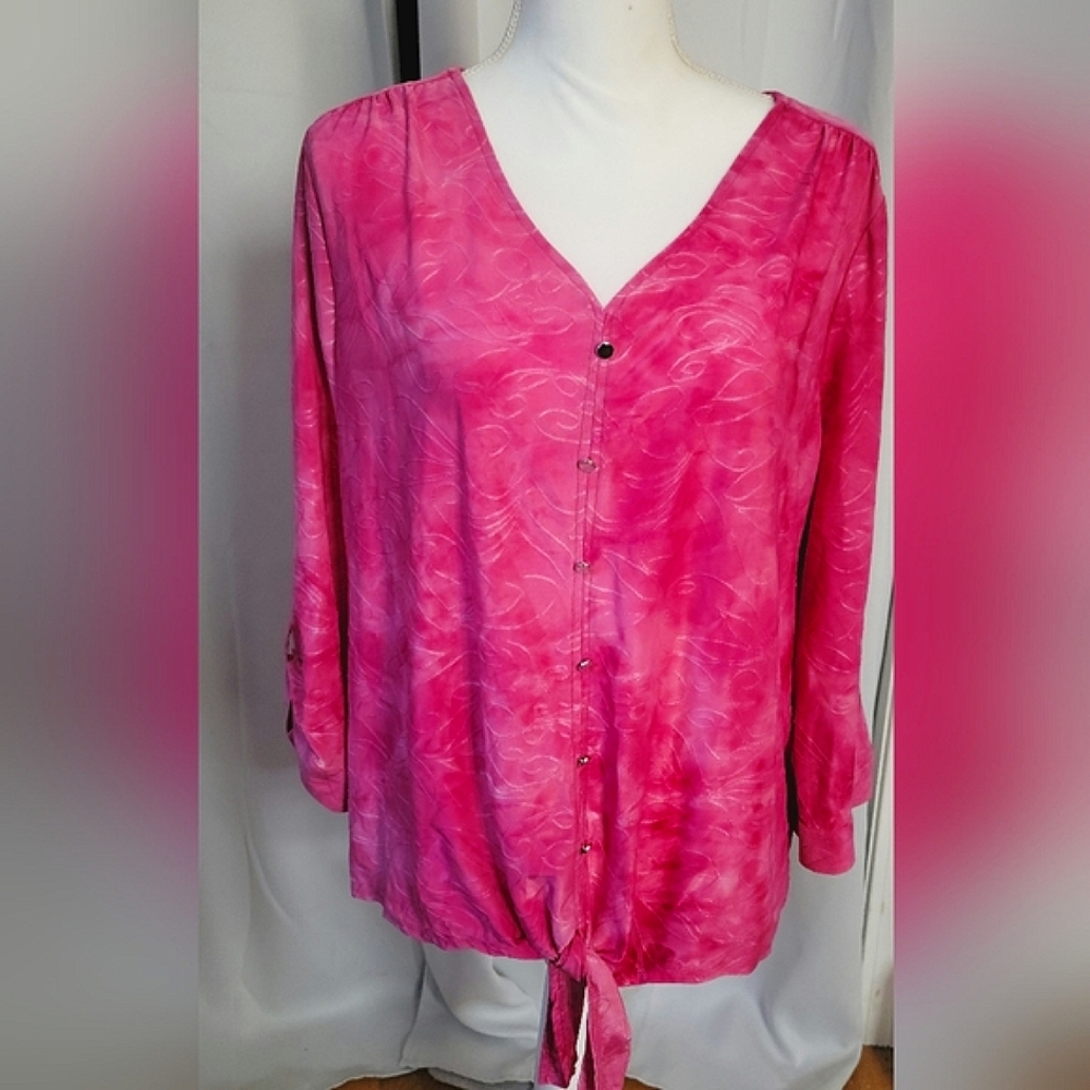 Hudson Harper Magenta Pink 3/4 Sleeve Stretch Front Tie Top Size XL